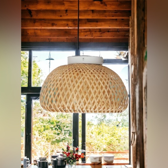 Boho Rattan Hand-Woven Bamboo Pendant Lighting for Vintage Farmhouse Decor NEW - Picture 6 of 9